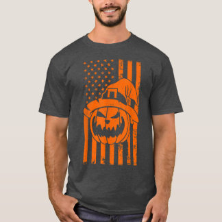T-shirt Drapeau Usa Halloween Citrouille Patriotisme États