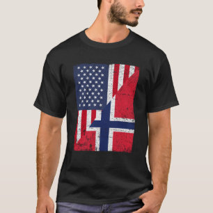 T-shirt Drapeau USA moitié Moitié Drapeau Norvège Américai