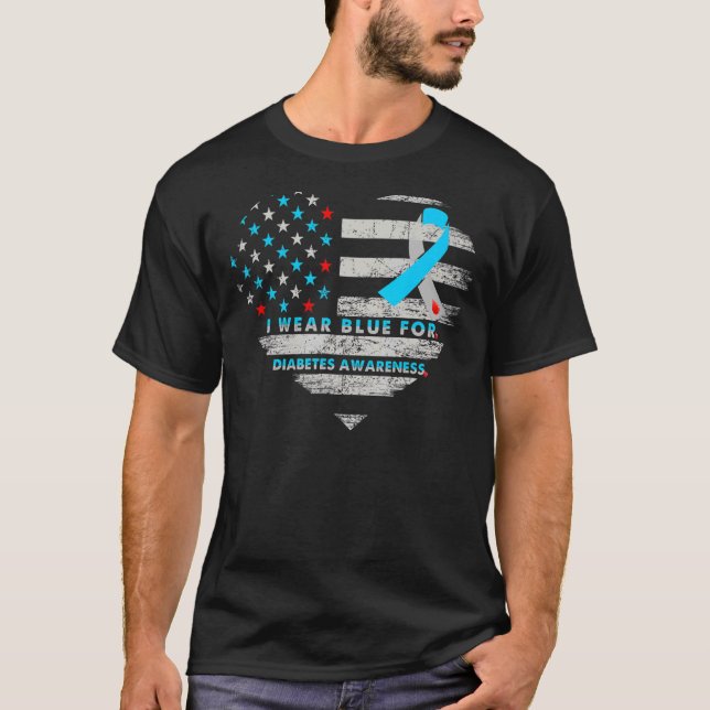 T-shirt Drapeau Usa Sensibilisation au diabète Coeur Souti (Devant)