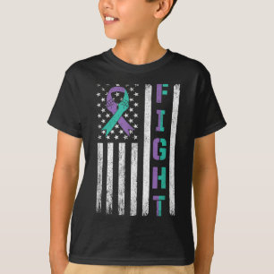 T-shirt Drapeau Usa Violet Turquoise de Sensibilisation à