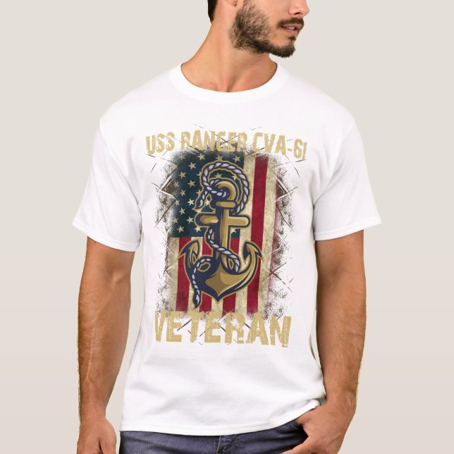 T-shirt Drapeau Uss Ranger Cva-61 Veteran America (Devant)