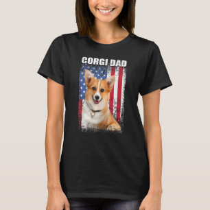 T-shirt Drapeau Vintage Américain Corgi Papa Chien Pour Fa