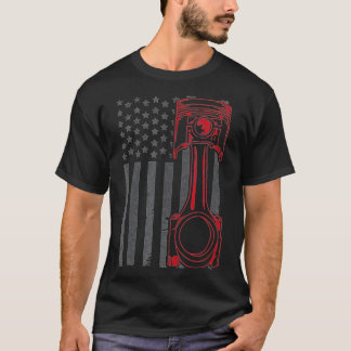 T-shirt Drapeau vintage Américain Piston Funny Muscle Car 