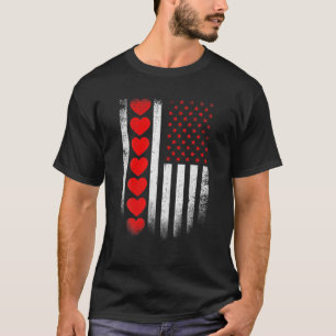 T-shirt Drapeau vintage rétro américain avec Coeurs Sain