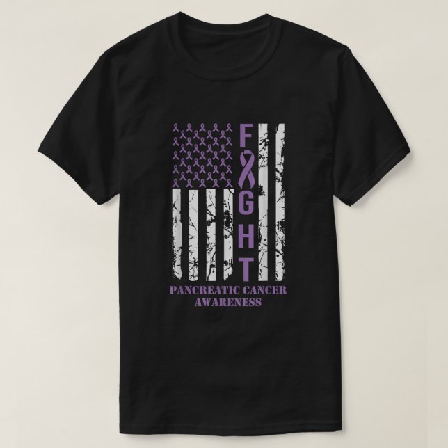T-shirt Drapeau violet ribbon soutien cancer pancréatique (Design devant)