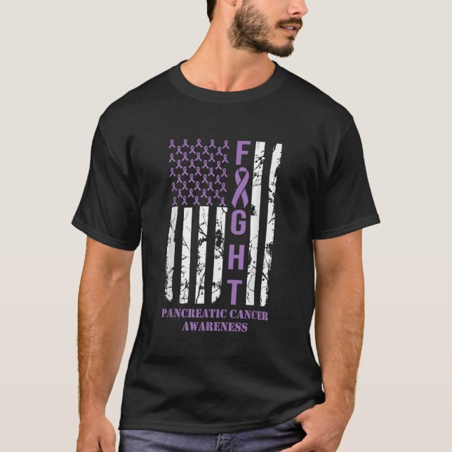 T-shirt Drapeau violet ribbon soutien cancer pancréatique (Devant)