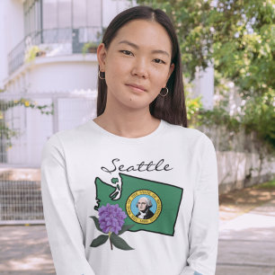 T-shirt Drapeau Washington et Fleur Rhododendron Pacifique