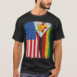 T-shirt Drapeau zimbabwéen Demi-USA Zimbabwe Root Pr