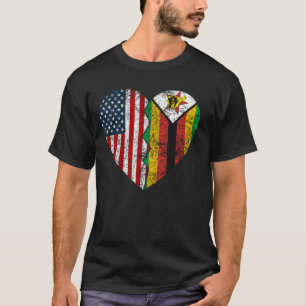 T-shirt Drapeaux américains du Zimbabwe Coeur États-Unis Z