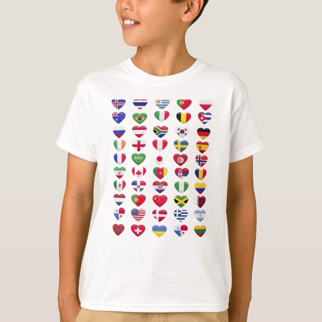 T-shirt Drapeaux de la forme cardiaque des pays (Devant)