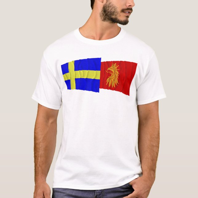 T-shirt Drapeaux de ondulation de län de la Suède et du (Devant)