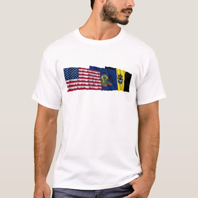 T-shirt Drapeaux des USA, de la Pennsylvanie et de (Devant)