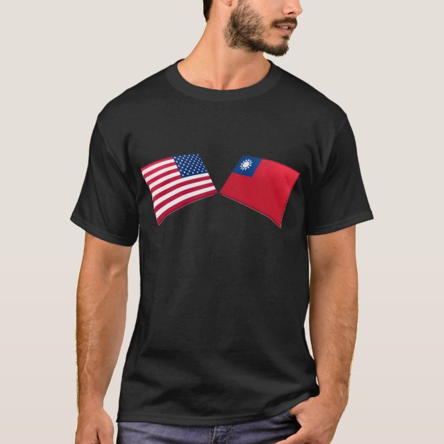 T-shirt Drapeaux des USA et de Taïwan (Devant)