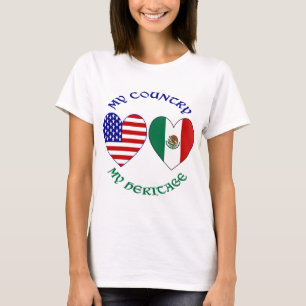 T-shirt Drapeaux USA Mexique Cœurs Mon Pays Mon Héritage 