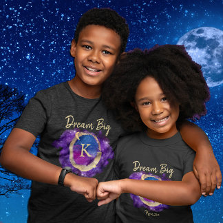 T-shirt Dream Big Space Galaxy Metallic Gold Nom du monogr