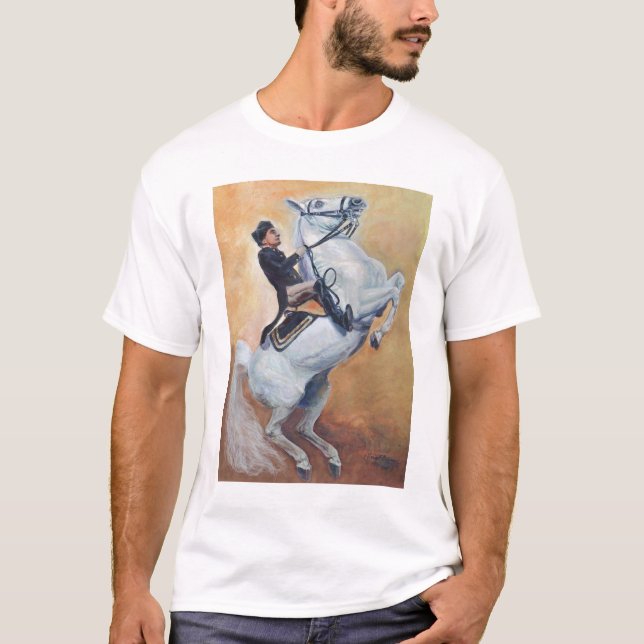 T-shirt Dressage blanc d'étalon et de cavalier (Devant)