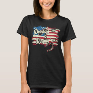 T-shirt Dringkin 'Em Ringin 'Em USA FLag Horseshoe Pitchin