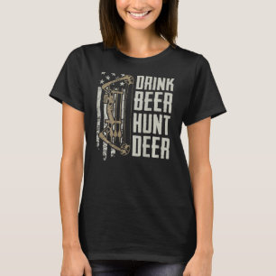T-shirt Drink Beer Hunt Deer Funny Archery Bow Chasse (O