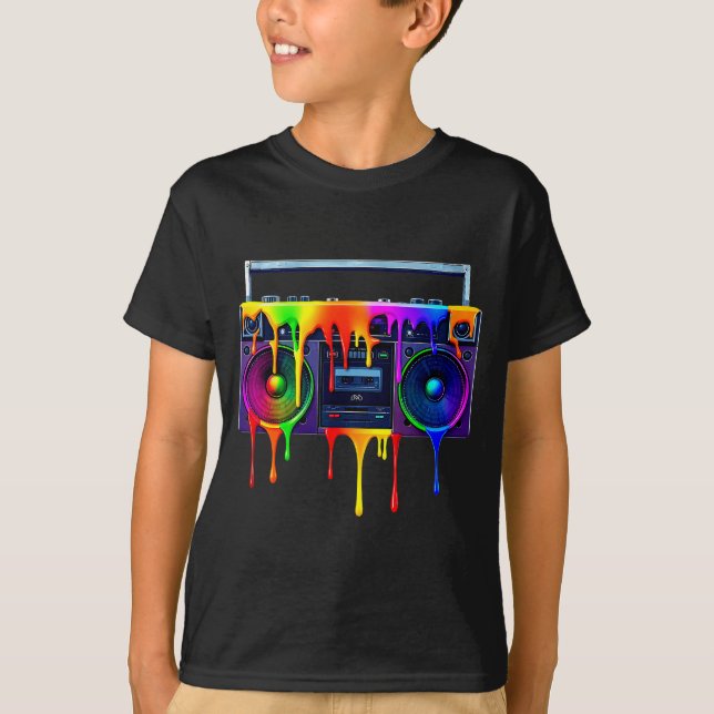 T-shirt Dripng Paint Boombox Funny Old School 80s Music Hi (Devant)