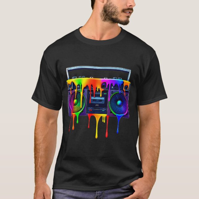 T-shirt Dripng Paint Boombox Funny Old School 80s Music Hi (Devant)