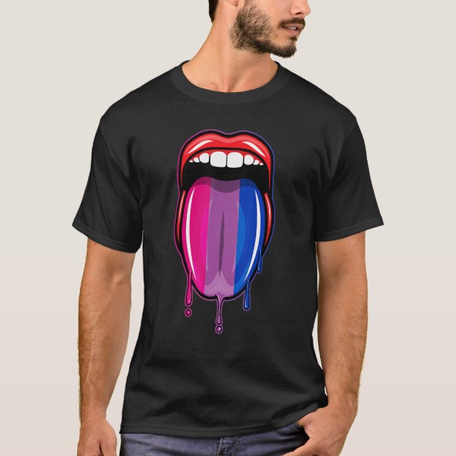 T-shirt Dripping Lips Tongue Bisexual Pride Bisexuality Fl (Devant)