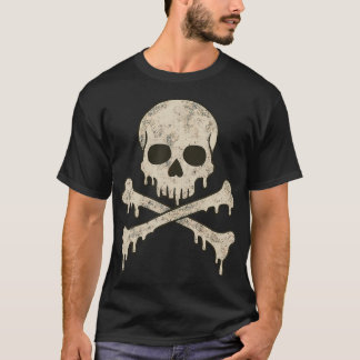 T-shirt Dripping Skull Crossbones Skeleton Jolly Roger Fla