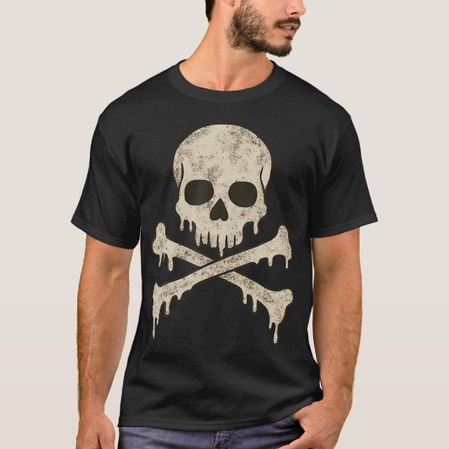 T-shirt Dripping Skull Crossbones Skeleton Jolly Roger Fla (Devant)