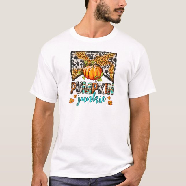 T-shirt Drogué au potiron léopard de feuille d'automne (Devant)