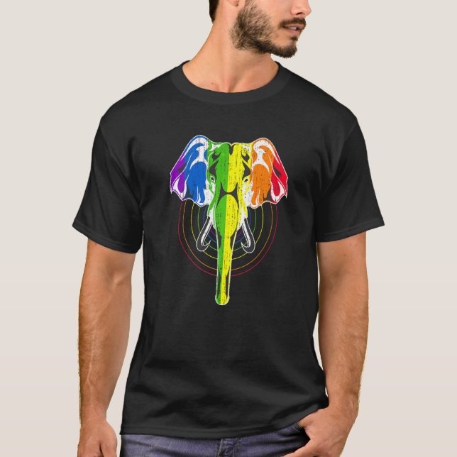 T-shirt Droits de l'homme Lgbtq Rainbow Flag Elephant Gay  (Devant)