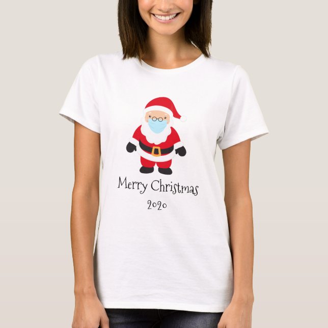 T-shirt Drôle 2020 Père Noël Joyeux Masque Visage de Noël (Devant)