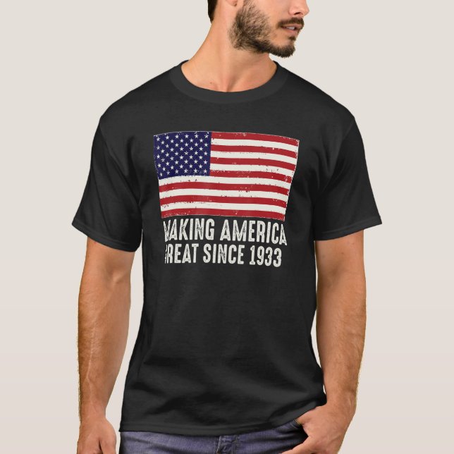 T-shirt Drôle 90e anniversaire de l'Amérique Drapeau améri (Devant)