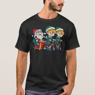 T-shirt Drôle à Père Noël avec ses elfes à vélo