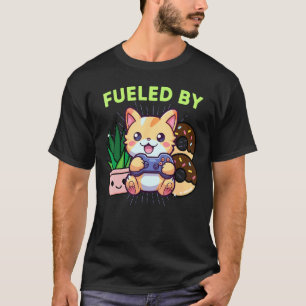 T-shirt Drôle alimenté par les plantes de chat de gamer Je