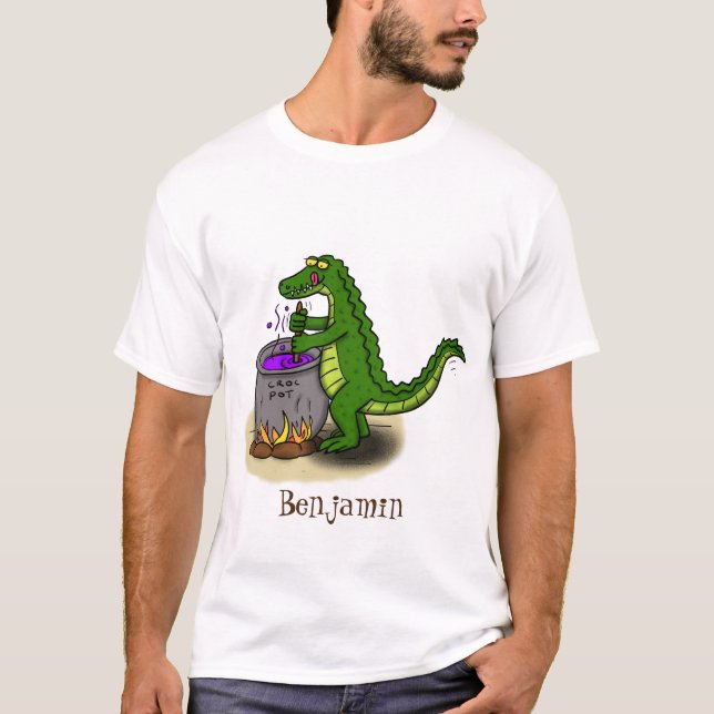 T-shirt Drôle alligator vert cuisine dessin animé (Devant)
