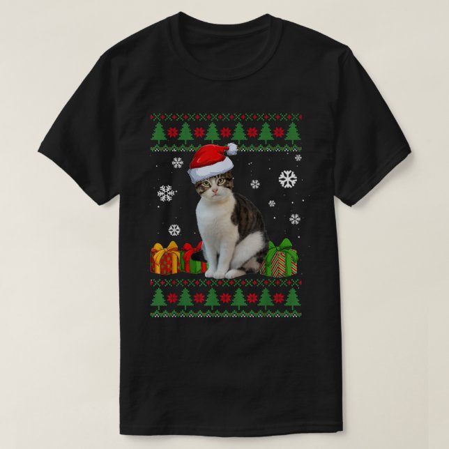 T-shirt Drôle Amoureux de les chats mignon Chat Santa Hat  (Design devant)
