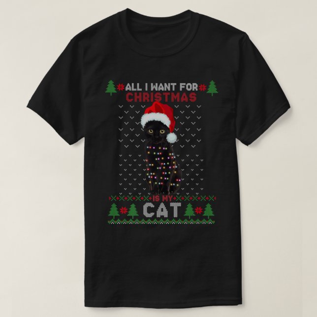 T-shirt Drôle Amoureux de les chats mignon Chat Santa Hat  (Design devant)