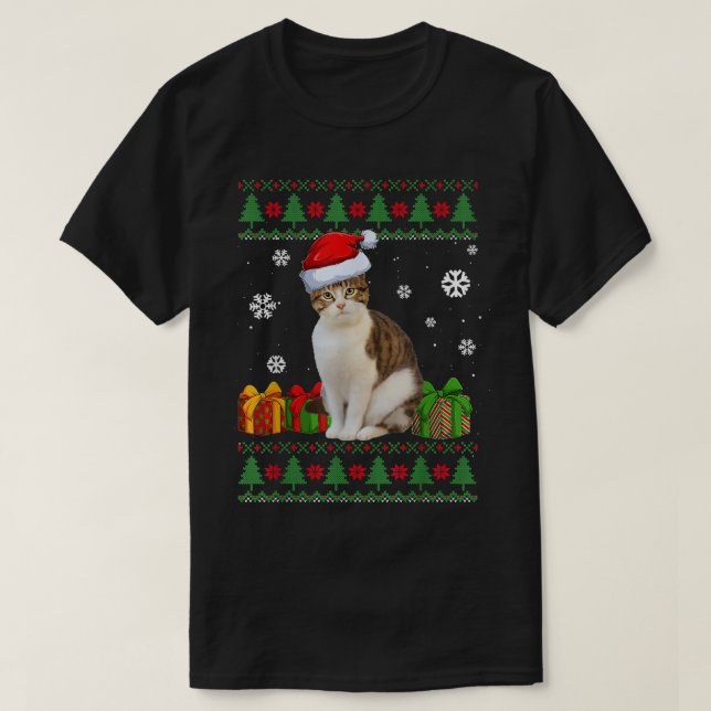 T-shirt Drôle Amoureux de les chats mignon Chat Santa Hat  (Design devant)