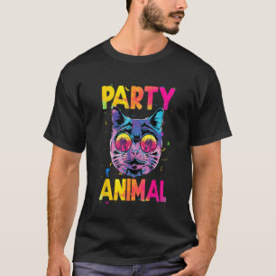 T-shirt Drôle animal de fête de chat coloré, amusant avec 