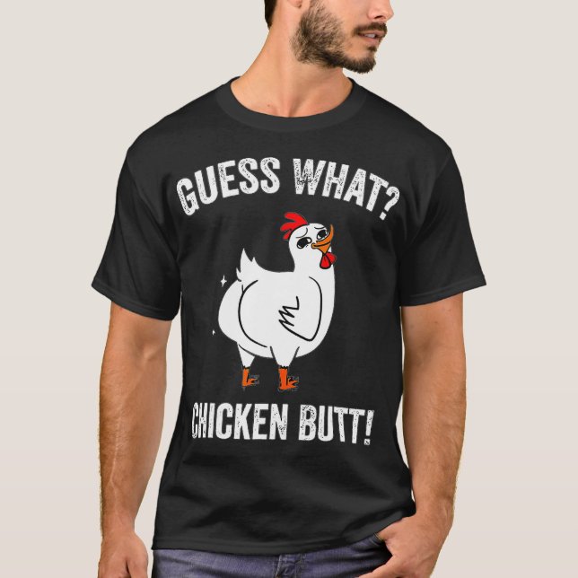 T-shirt Drôle animal Devinez ce poulet Butt mignon poulets (Devant)