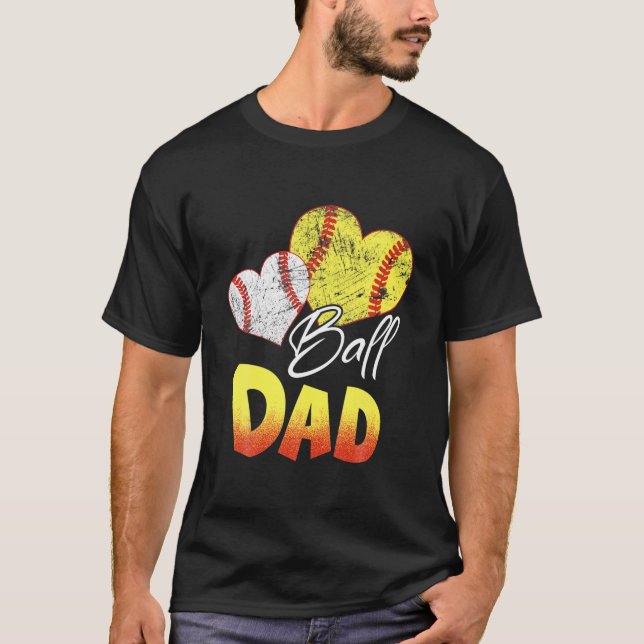 T-shirt Drôle Ball Papa Softball Cadeaux De Baseball (Devant)