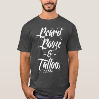 T-shirt Drôle Beard Booze Tattoos Hommes Alcool Papa Cadea