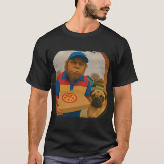 T-shirt Drôle Bigfoot Livraison Pizza Pug Caméra de Porte