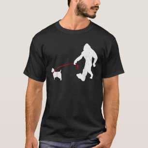 T-shirt Drôle Bigfoot Marcher Avec Le Chien Terrier Austra