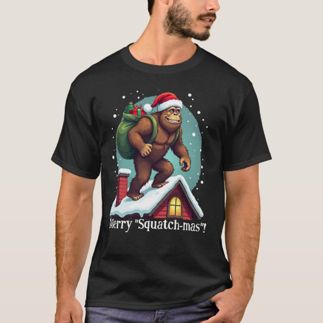 T-shirt Drôle Bigfoot Père Noël toit Tee Joyeux Squatchmas (Devant)