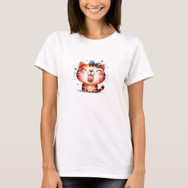 T-shirt Drôle bizarré hors de la langue chat (Devant)