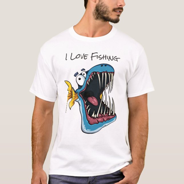 T-shirt Drôle Blue Piranha pêche Illustration (Devant)