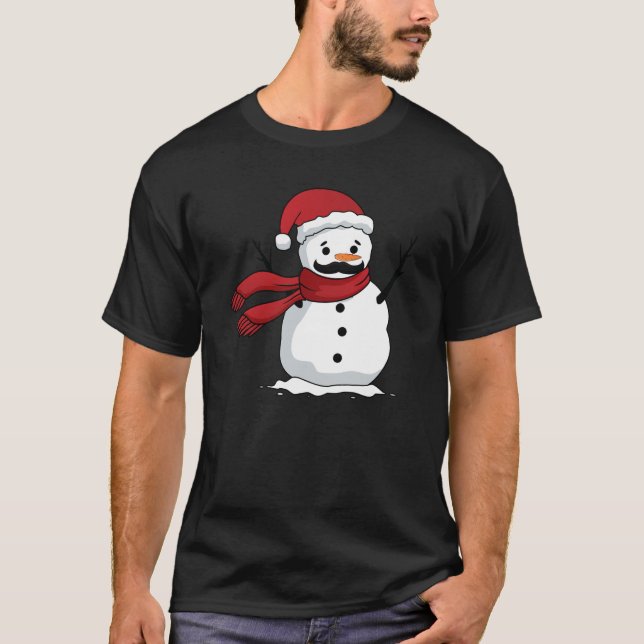 T-shirt Drôle bonhomme de neige avec moustache et carotte (Devant)
