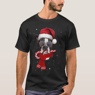T-shirt Drôle Boston Terrier Cadeaux de Noël Santa Hat Xma