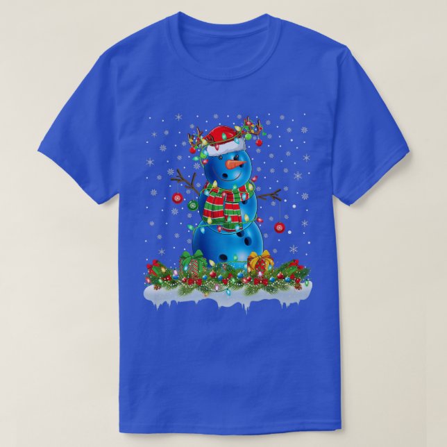 T-shirt Drôle Bowling Ball Snowman Xmas Lights Bowling Chr (Design devant)