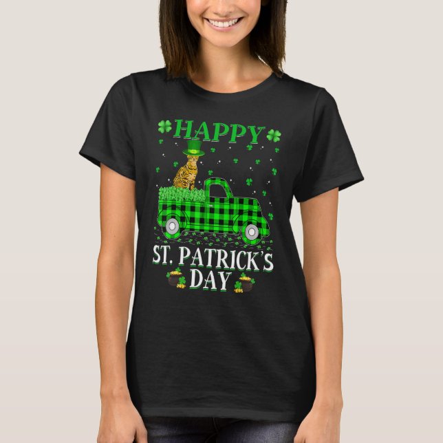 T-shirt Drôle Buffalo Plaid Camion Vert Bengale Chat St Pa (Devant)